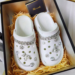 12pcs Hole Shoes Decoration Set Silver Bear Heart Rhinestone Chain