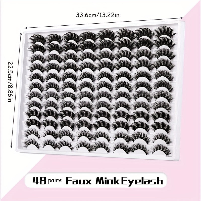 48 Pairs Fluffy Thick Faux Mink Lashes Soft Natural Long Wispy Full Strip Lashes