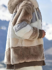 Faux Fur Hooded Drawstring Jacket for Fall & Winter