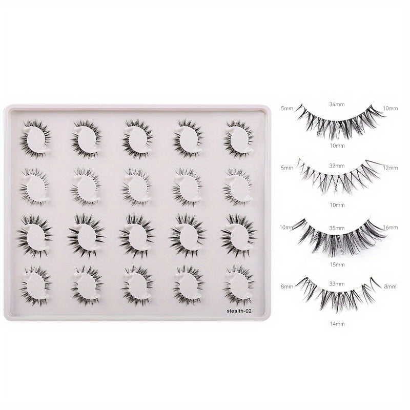 20 Pairs Transparent Band False Eyelashes Natural Cross Waterproof Eyelashes