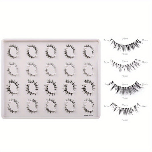 20 Pairs Transparent Band False Eyelashes Natural Cross Waterproof Eyelashes