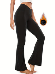 Women's Fleece Lined Bootcut Yoga Pants Cross Waist Leggings