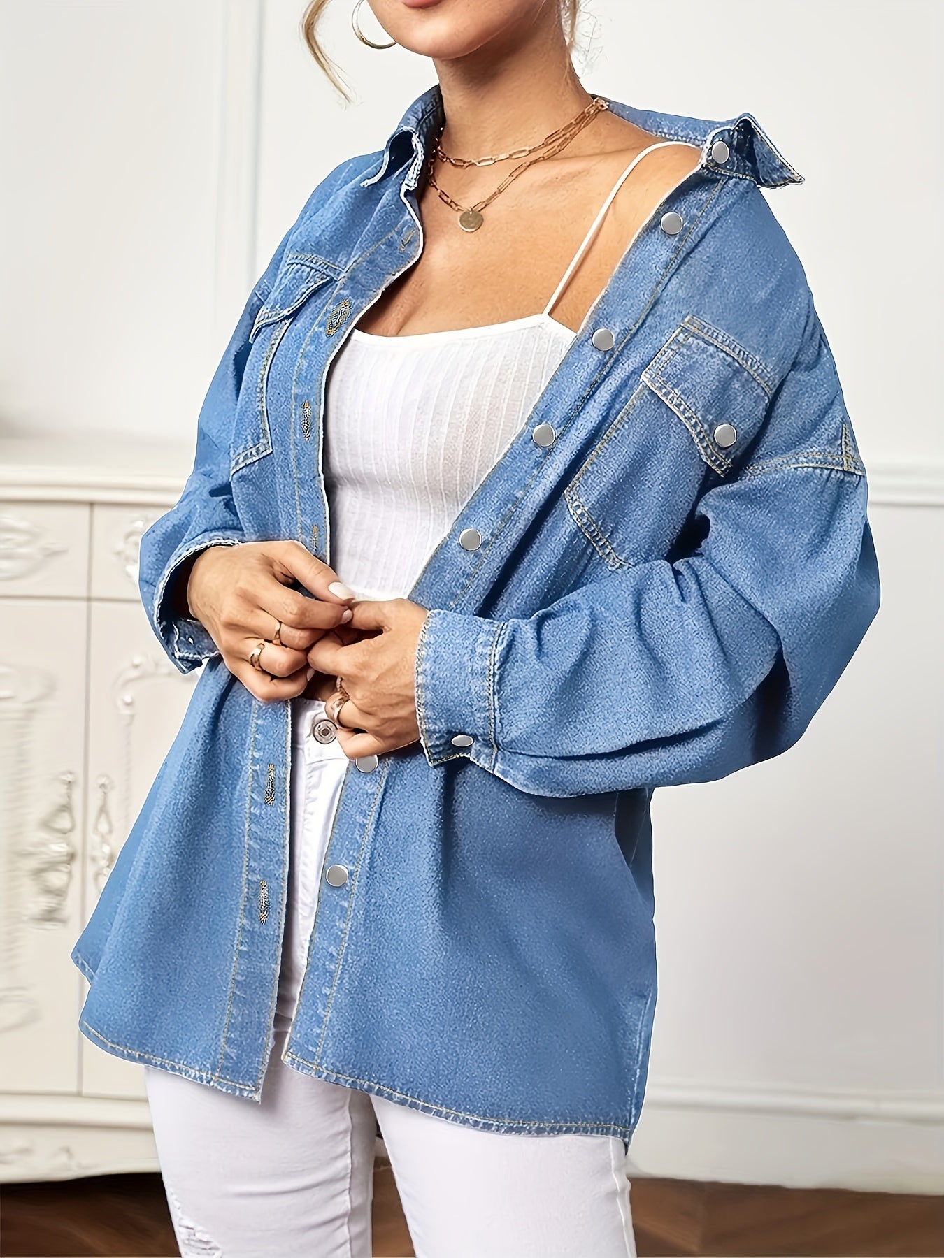 Denim Coats Button Flap Pockets Loose Fit Denim Jackets