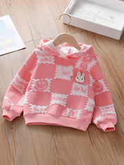 Girls' Bunny Print Hooded Sweatshirt for Casual Outfit
