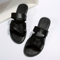 Women's Cross Strap Flat Slides Casual Open Toe Slip On Shoes Lightweight