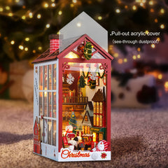 DIY 3D Wooden Puzzle LED Christmas House Booknook Bookshelf Decor