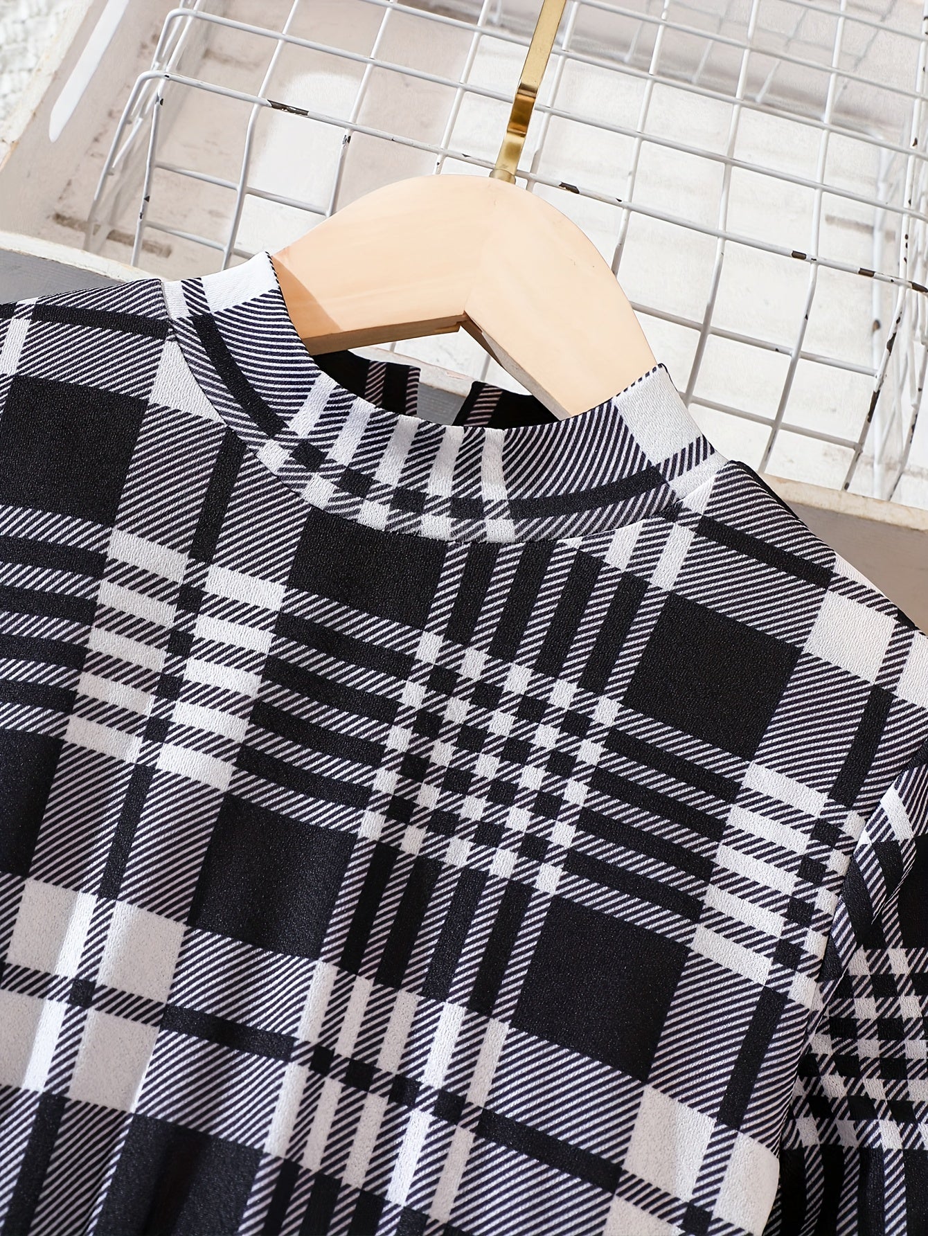 Plaid Print Long Sleeve Dress for Girls