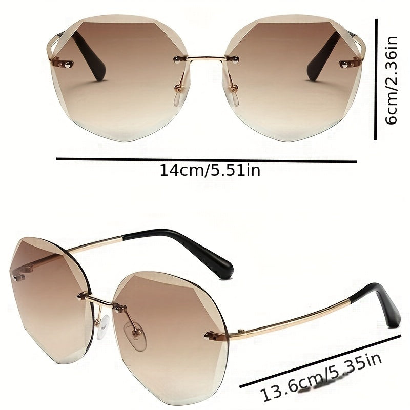 Oversized Polygonal Sunglasses Gradient Rimless Glasses UV400