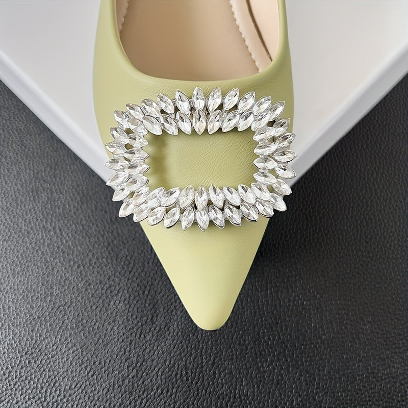 Women's Rhinestone Slip On Point Toe Heel Shoes