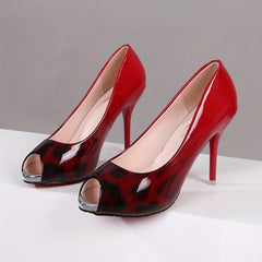 Leopard Print Stiletto Heels Open Toe Dress Shoes