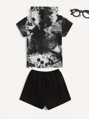 Boys Teen Graphic Print Hooded T shirt & Shorts Set for Summer