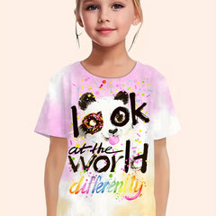 Cute Panda Graphic Tee for Girls - Summer Sports T-shirt