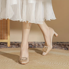 Women's Square Buckle Block Heel Pumps