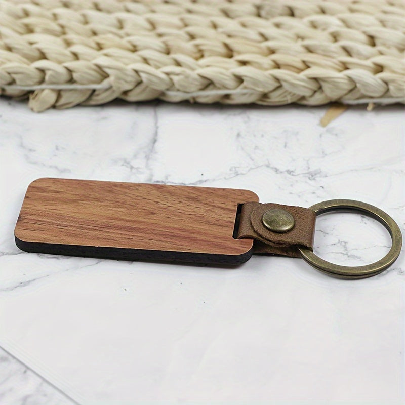10pcs Rosewood Wooden Keychain Retro PU Leather Backpack Pendant Keychain