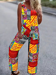 Boho Patchwork Print Overall Jumpsuit for Spring & Summer