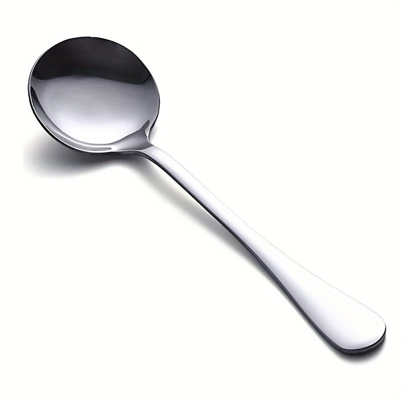 6pcs Soup Spoon Stainless Steel Large Round Spoon Heavy Duty Tableware
