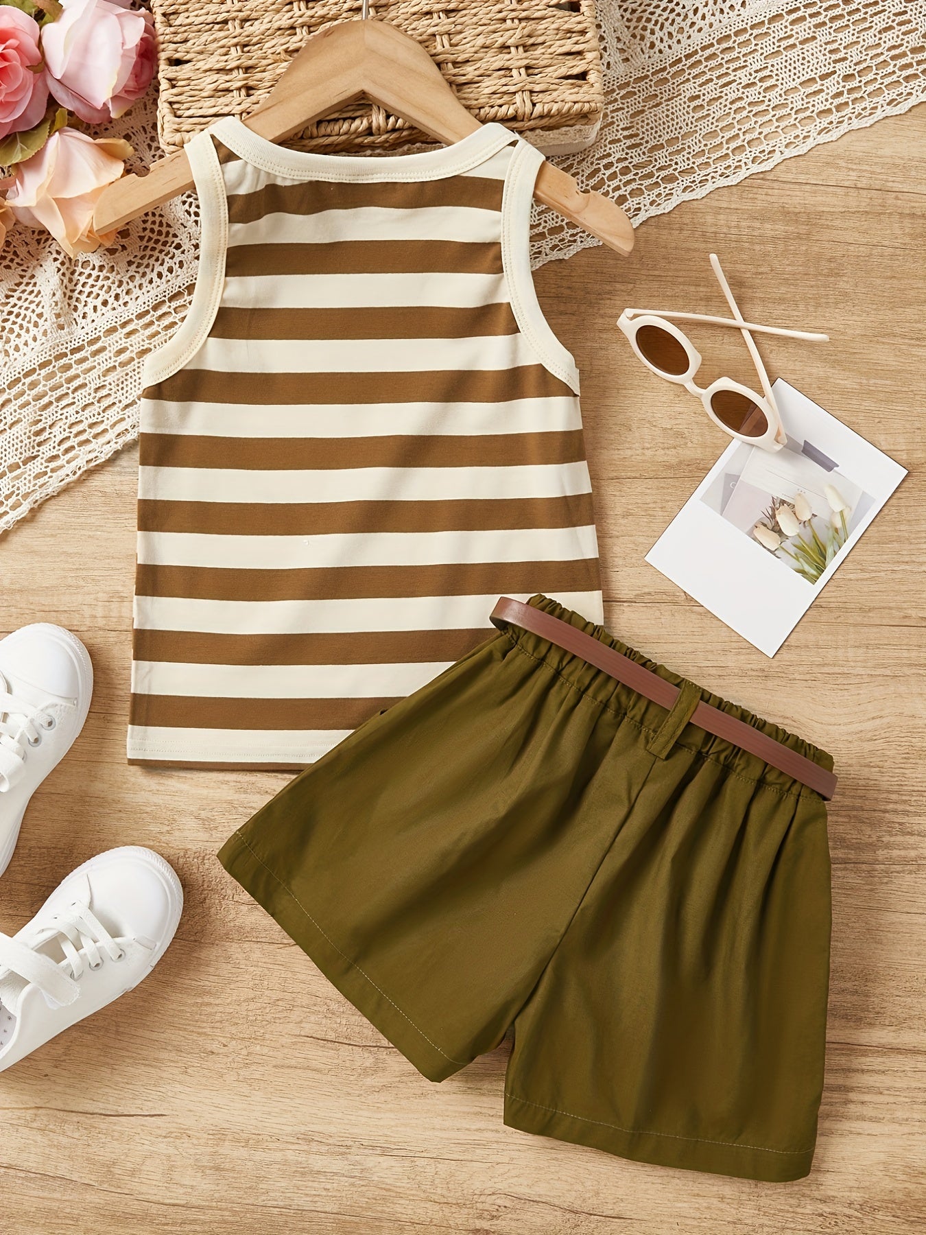 3pc Toddler Girls Striped Tank Top & Shorts Set Kids Summer Clothes