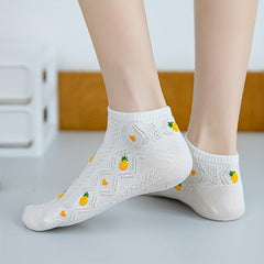 5 Pairs Fruit & Floral Print Low Cut Ankle Socks Women's Stockings