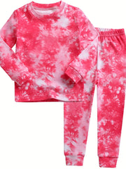 2pcs Tie Dye Kid's Pajama Set Long Sleeve Top & Pants