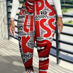 Women's Plus Lip & Letter High Rise Skinny Leggings