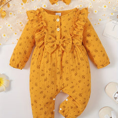 2pcs Baby Girl Long Ruffled Sleeve Bow Bodysuit With Bandana