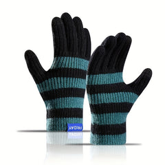 Knitted Gloves with Velvet Lining Touch Screen Winter Warm Double Layer