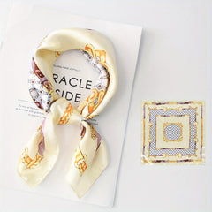 Boho Square Scarf Chain Print Head Wrap Neck Scarves Satin Bandana Acc