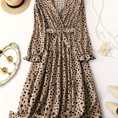 Leopard Print Lantern Sleeve Dress With Belt
