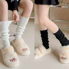 2 Pairs Rib Knit Leg Warmers Knee High Socks Women's Stockings
