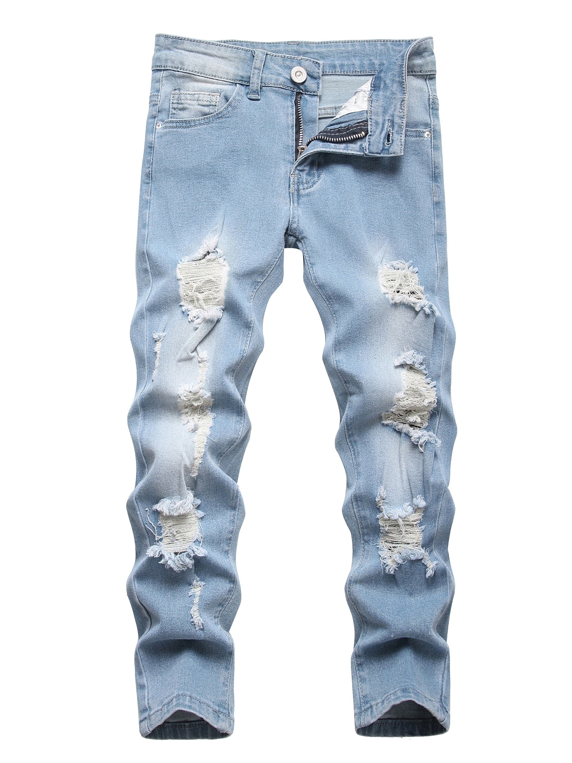 Boys Ripped Jeans Denim Pants Straight Cut Jeans