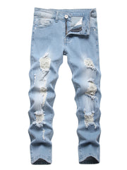 Boys Ripped Jeans Denim Pants Straight Cut Jeans