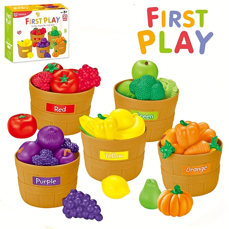Farmer's Market Sorting Set Toy for Toddlers Pretend Play Food Set
