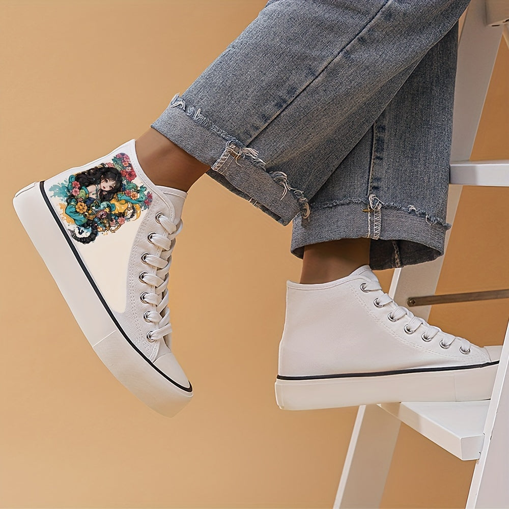 Anime Girl Pattern Lightweight High Top Breathable Canvas Sneakers