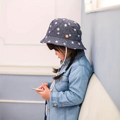 Baby Girls Star Denim Bucket Hat Sun Protection Hat