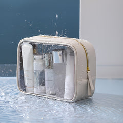 Waterproof Toiletry Bag with PU Leather PVC Combination