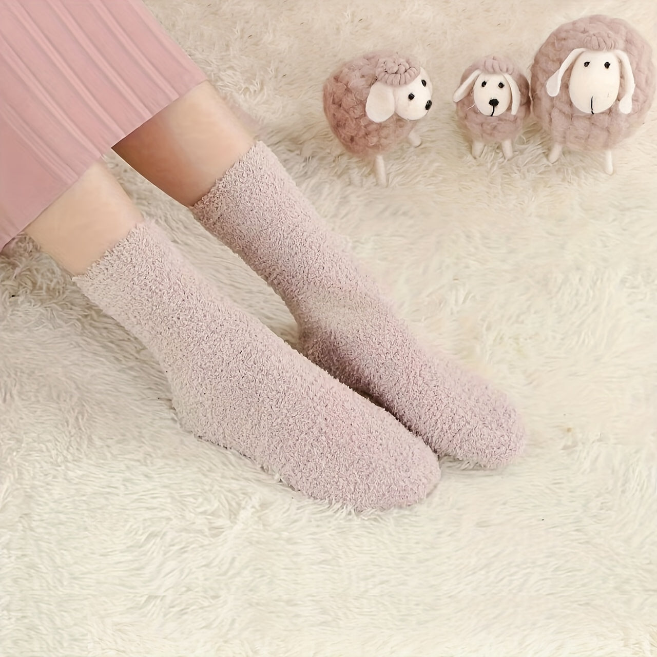 8 Pairs Mixed Fuzzy Socks Women's Mid Tube Stockings Warm & Comfy