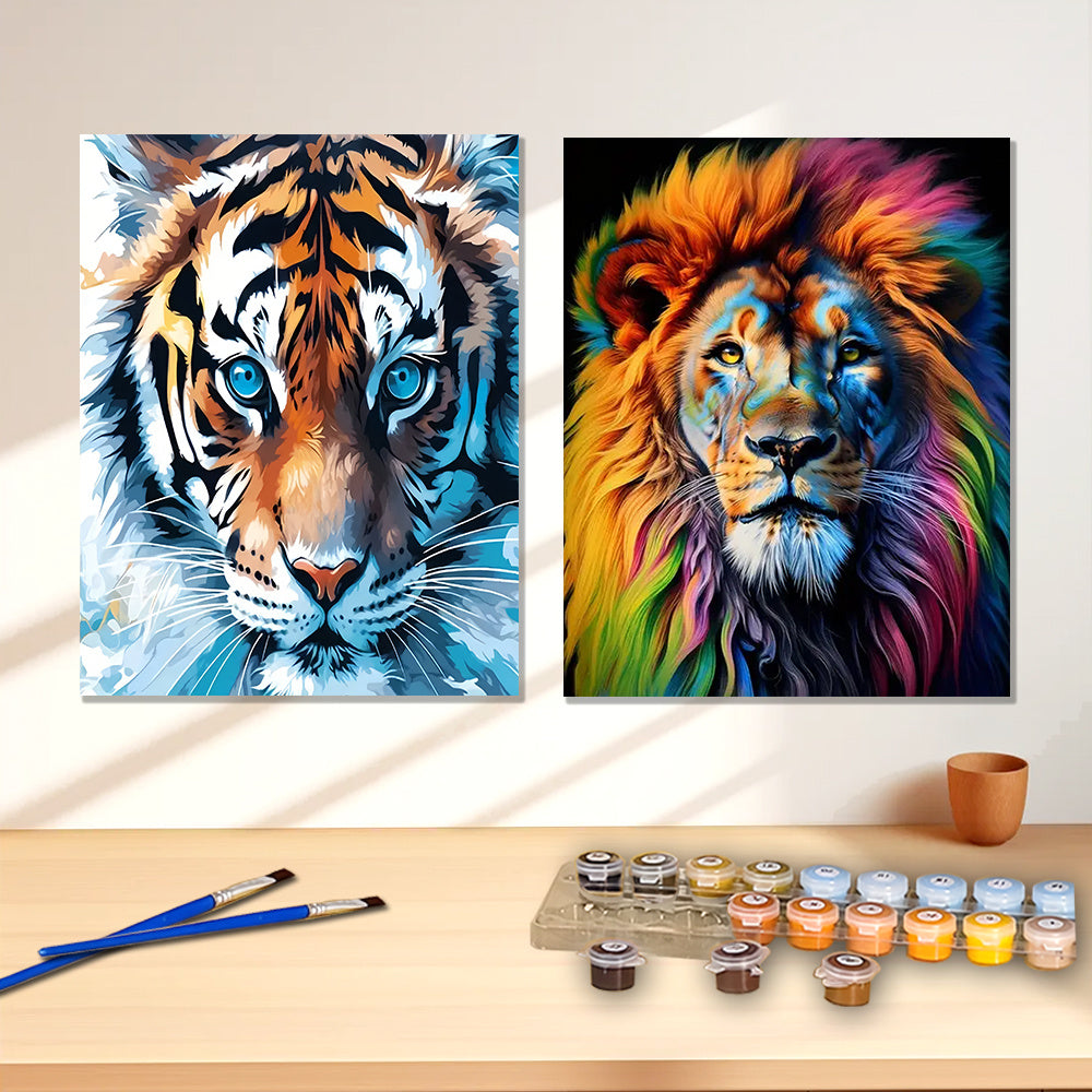 2pcs Lion Tiger 40 64x50 DIY Acrylic Painting Number Kit