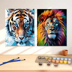 2pcs Lion Tiger 40 64x50 DIY Acrylic Painting Number Kit