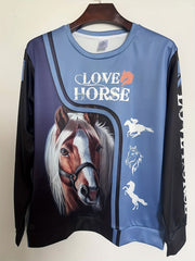 Love Horse Graphic Men's Pullover Sweatshirt Long Sleeve Crew Neck