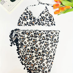 Sexy Leopard Print Bikini Set & Cover Up Skirt