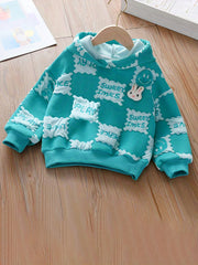 Girls' Bunny Print Hooded Sweatshirt for Casual Outfit