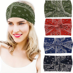 Paisley Print Headband Wide Solid Stretch Sports Hair Band for Women