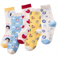 5 Pairs Women's Novelty Cartoon Pattern Crew Socks Multicolor Casual Breathable