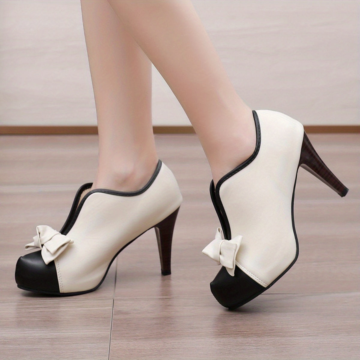 Colorblock Bowknot Platform High Heels Slip On Stiletto