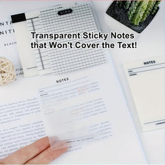 50 Sheets Transparent Sticky Notes Lined & Grid Clear Memo Pads Self Adhesive
