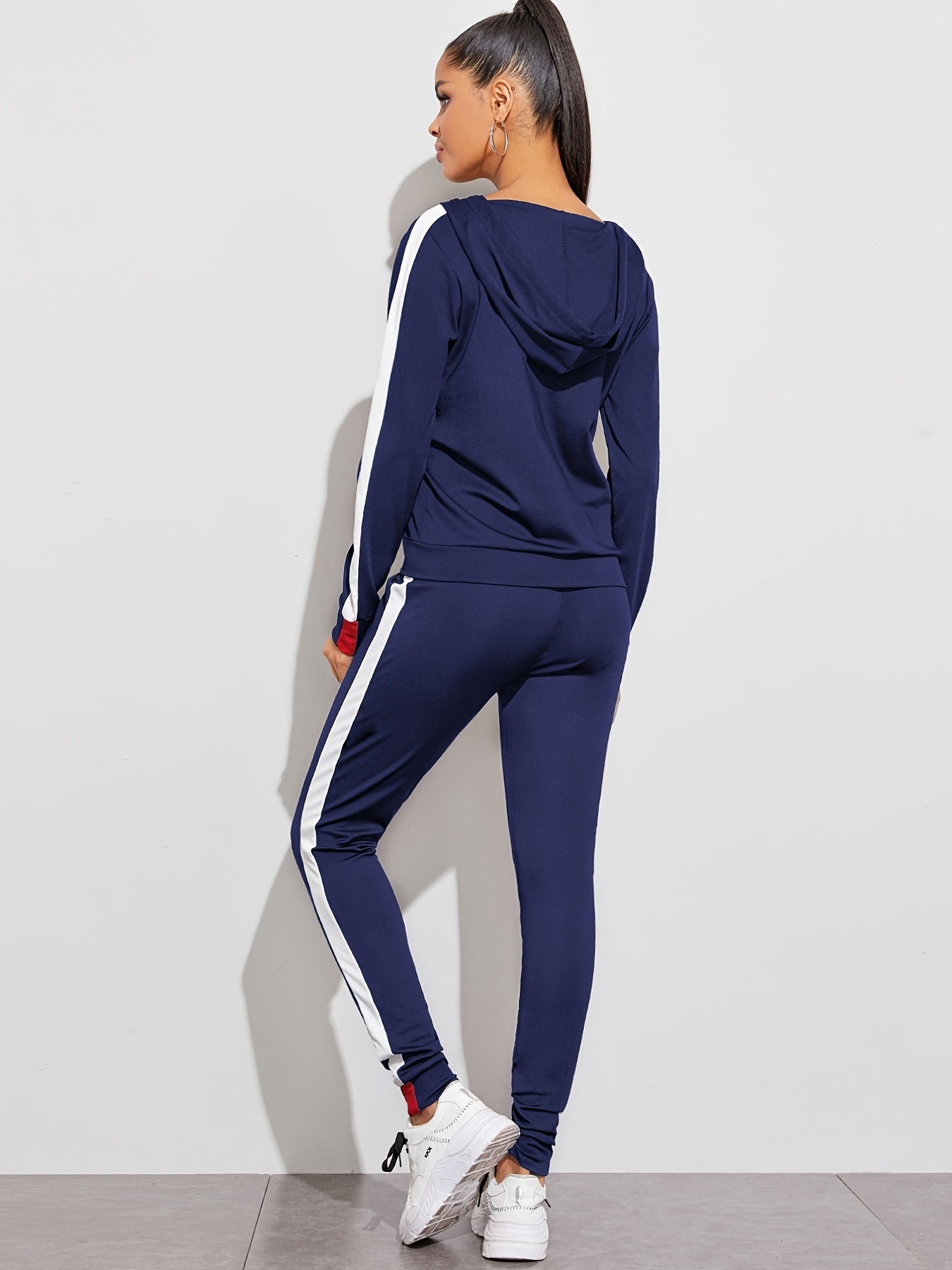 2pc Set Zip Up Hoodies & High Waist Side Striped Sweatpants