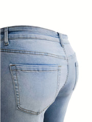 Women's Plus Ripped Fringe Trim Flare Leg Jeans