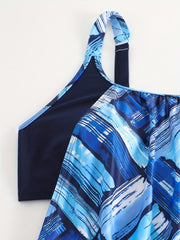 Patchwork Print Tankini Set Women's Two Piece Swimsuit