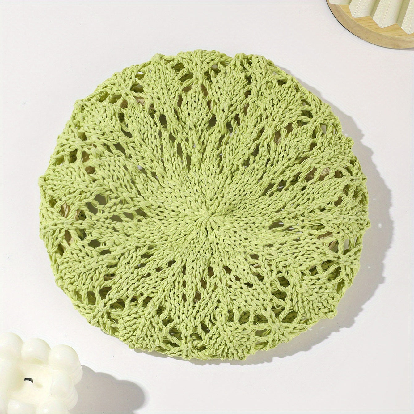 Vintage Crochet Hollow Out Beret Octagonal Hat