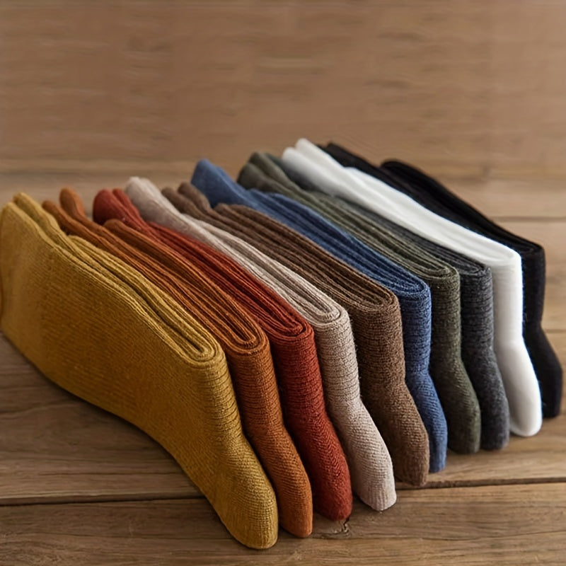 10 Pairs Women's Solid Mid Tube Socks - Comfy & Breathable Stockings